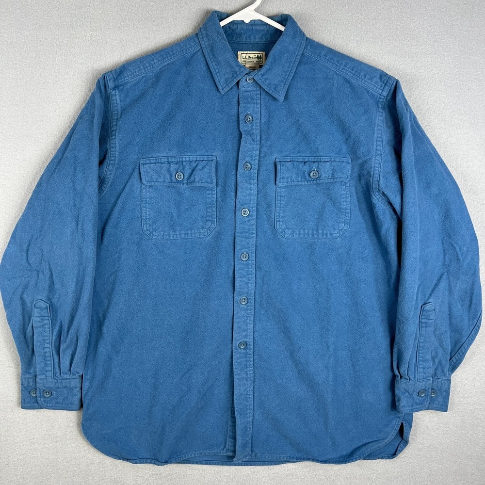 LL Bean Chamois Shirt Mens Large Blue Long Sleeve Button Up Warm Workwear Thick